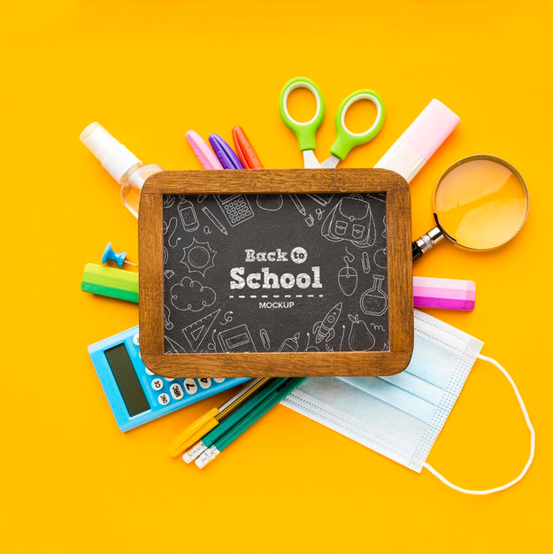 Free Top View Back To School Elements Arrangement Mock-Up Psd
