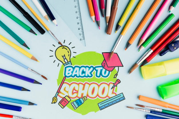 Free Top View Back To School With Blue Background Psd