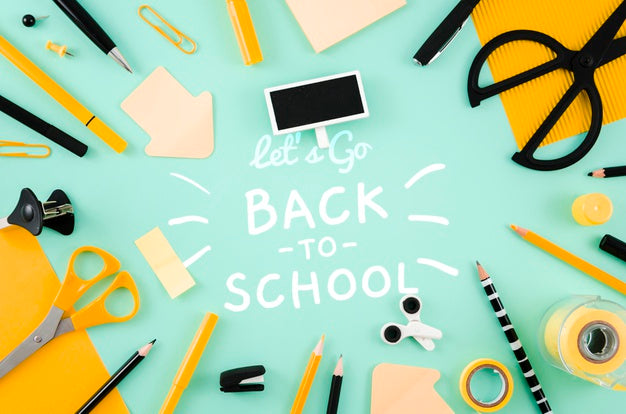 Free Top View Back To School With Blue Background Psd