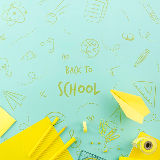 Free Top View Back To School With Yellow Supplies Psd