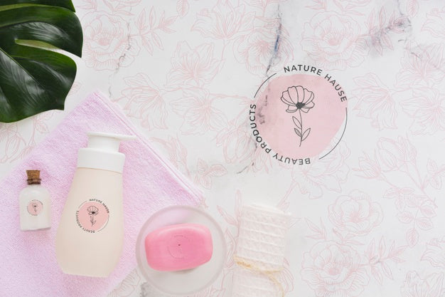 Free Top View Bath Concept With Toiletries Psd