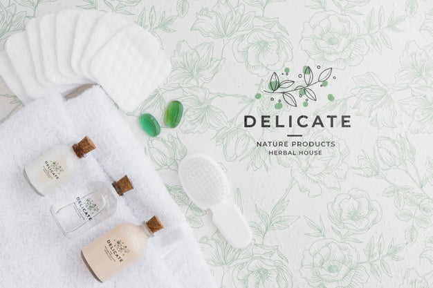 Free Top View Bath Concept With Toiletries Psd