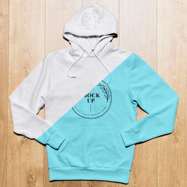 Free Top View Blue Hoodie Mock-Up Psd