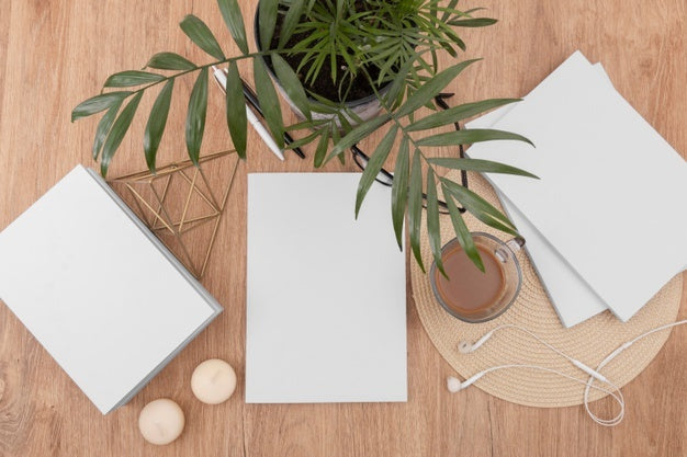 Free Top View Books Arrangement Mockup Psd