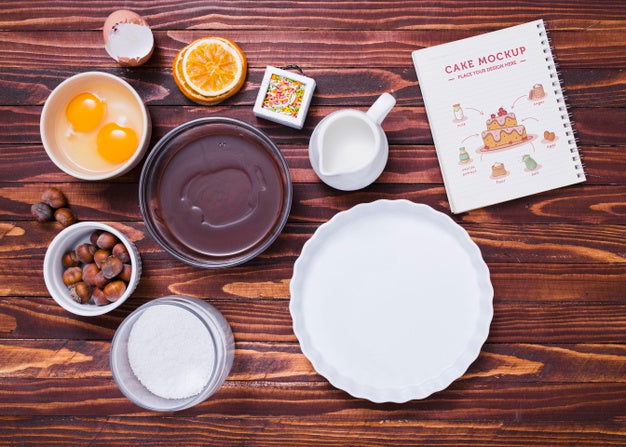 Free Top View Cake Ingredients Arrangement Psd