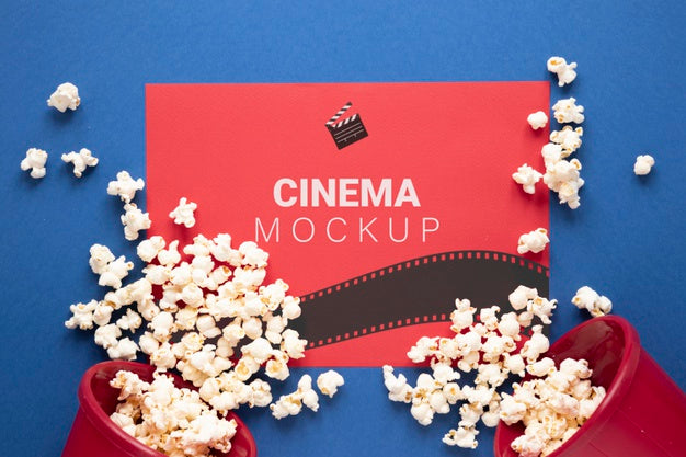 Free Top View Cinema Mockup With Popcorn Psd