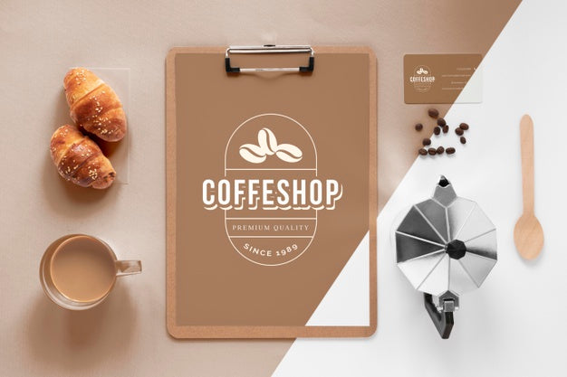 Free Top View Coffee Branding Items Assortment Psd