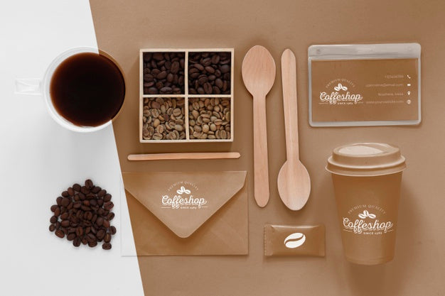 Free Top View Coffee Branding Items Psd
