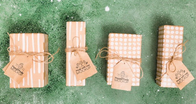 Free Top View Collections Of Presents With Tags Psd