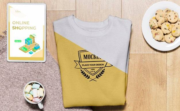 Free Top View Folded Hoodie Mock-Up With Snacks Psd