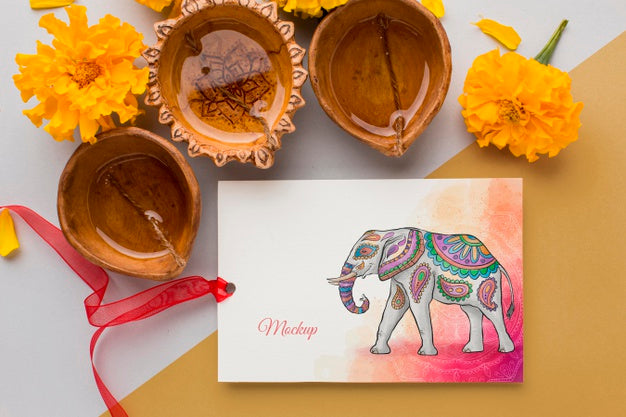 Free Top View Happy Diwali Festival Mock-Up Candles Psd