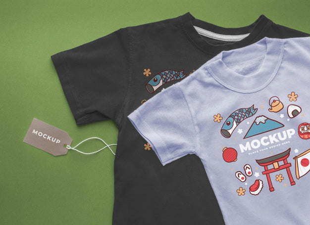 Free Top View Japanese T-Shirt Mock-Up Arrangement Psd
