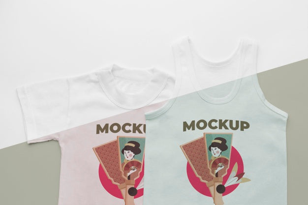 Free Top View Japanese T-Shirt Mock-Up Psd