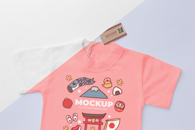 Free Top View Japanese T-Shirt Mock-Up Psd