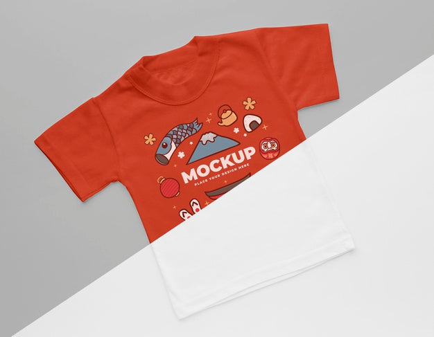 Free Top View Japanese T-Shirt Mock-Up Psd