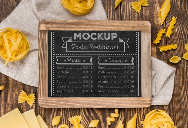 Free Top View Menu And Pasta Assortment Psd