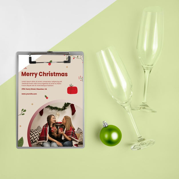 Free Top View Merry Christmas Greeting With Mock-Up Psd