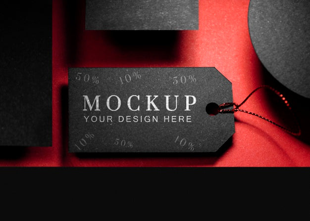 Free Top View Mock-Up Black Friday Price Tag With Thread Psd