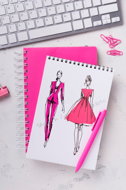 Free Top View Notebook Mock-Up With Stationery Near Keyboard Psd