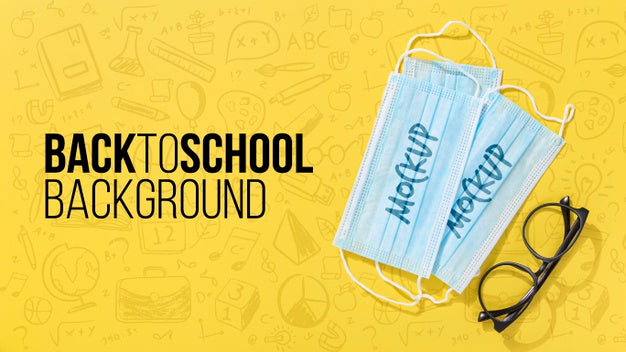 Free Top View Of Back To School Medical Masks And Glasses Psd