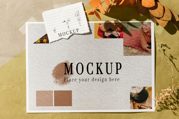 Free Top View Of Beautiful Autumn Moodboard Mock-Up Psd