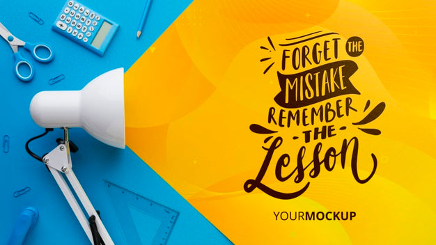 Free Top View Of Desk With Lamp And Calculator Psd