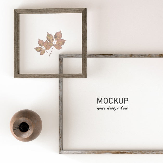 Free Top View Of Frames For House Decor With Vase Psd