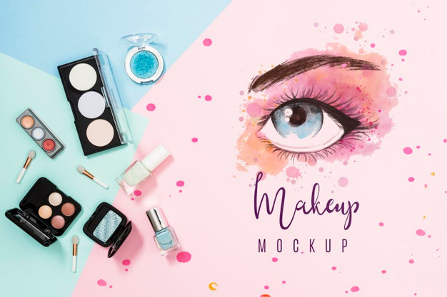 Free Top View Of Makeup Mock-Up Concept Psd