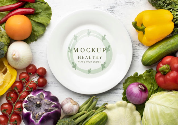 Free Top View Of Plate With Assortment Of Vegetables Psd