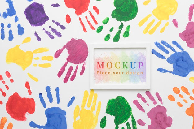 Free Top View Of Rainbow Colored Palms For Diversity Psd