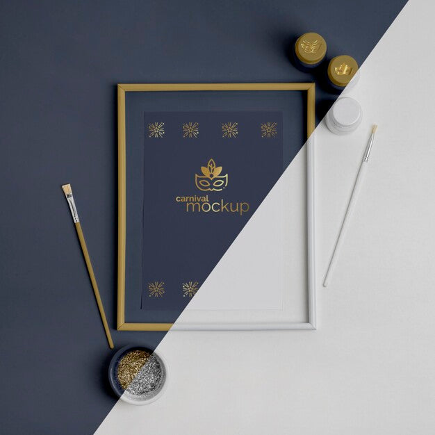 Free Top View Of Simplistic Carnival Invitation With Paint Brushes And Frame Psd