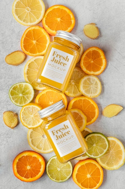 Free Top View On Food For Defenses With Jar Mockup Psd