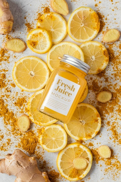 Free Top View On Food For Defenses With Jar Mockup Psd