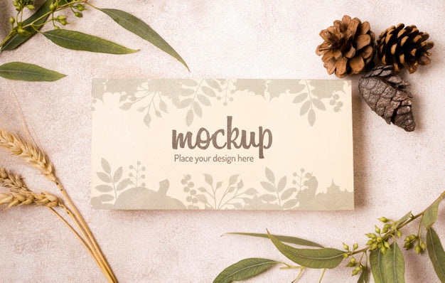 Free Top View Pinecones And Wheat Autumn Mock-Up Psd