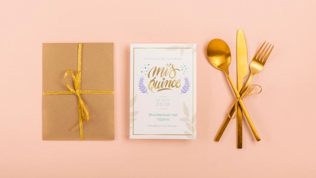 Free Top View Stationery Items For Sweet Fifteen Event Psd