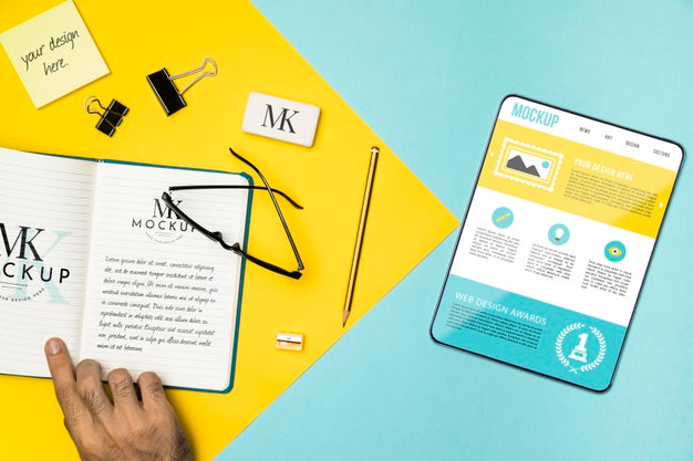 Free Top View Tablet And Notebook Arrangement Psd
