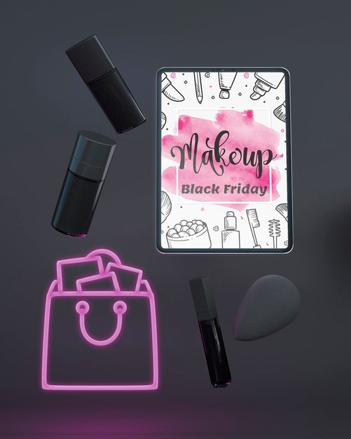 Free Top View Tablet Mock-Up With Purple Neon Lights Psd