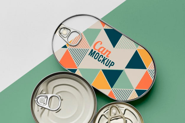 Free Top View Tin Cans Arranged On Table Psd