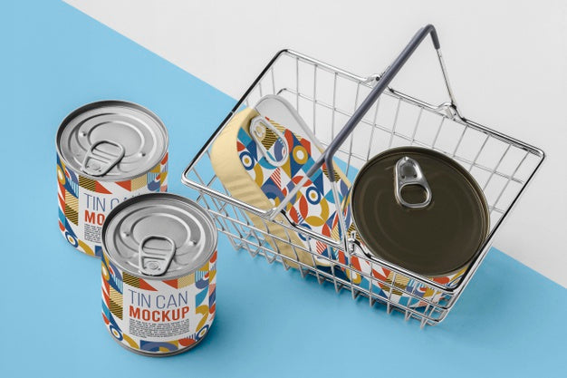 Free Top View Tin Cans In Basket Psd
