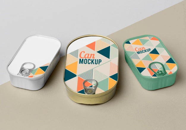 Free Top View Tin Cans On Table Psd