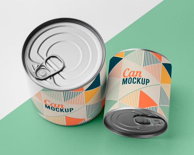 Free Top View Tin Cans On Table Psd