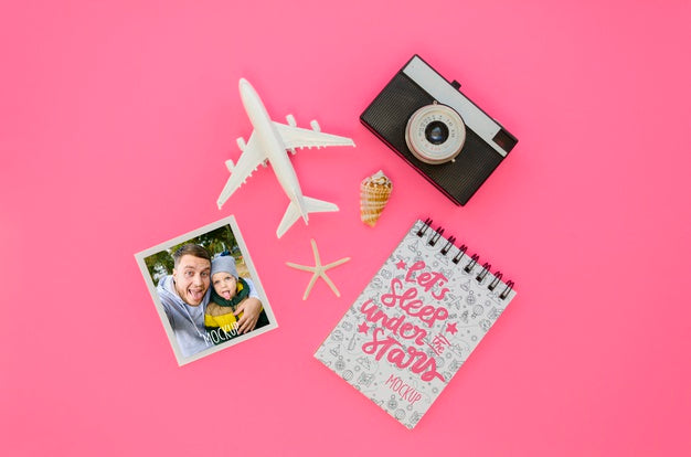 Free Top View Travel Concept With Plane Toy Psd