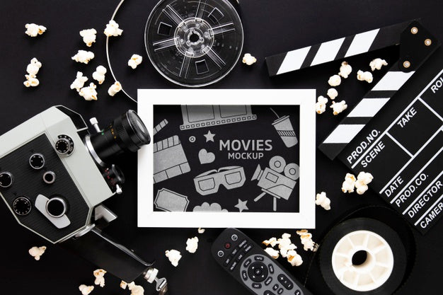 Free Top View Vintage Cinema Mockup Psd