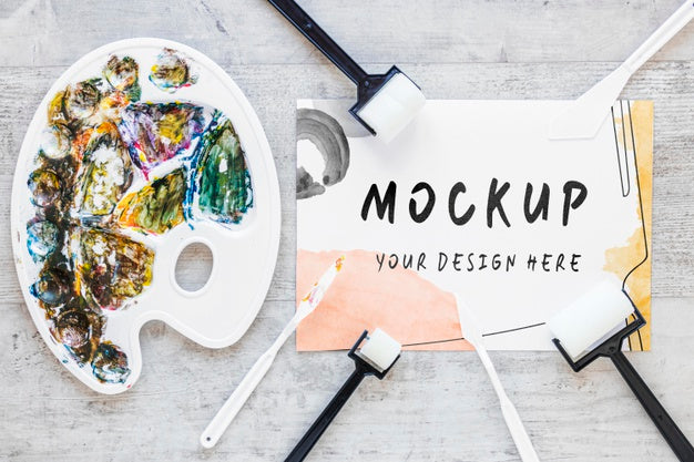 Free Top View Watercolor Elements Composition With Mock-Up Psd