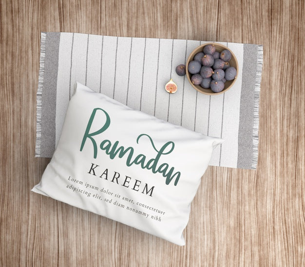 Free Top View White Pillow And Bowl With Figs On Carpet Psd