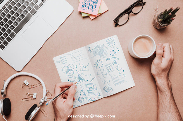 Free Top View Workspace Mockup With Coffee Psd