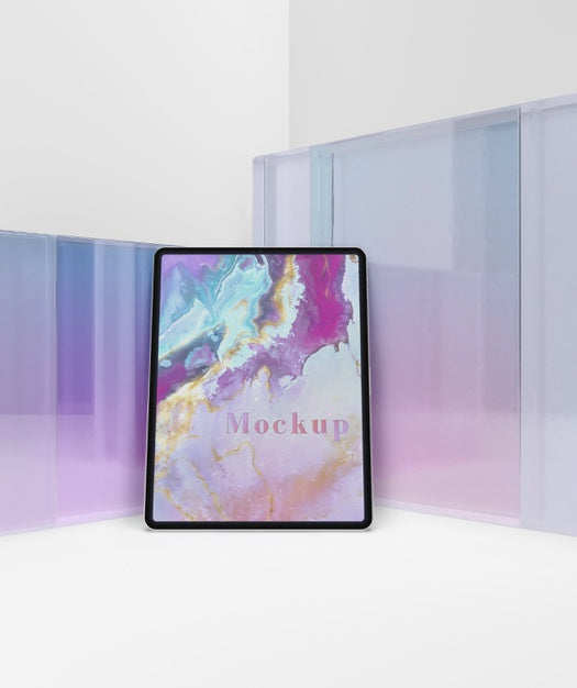 Free Transparent Glass Collection With Tablet Psd