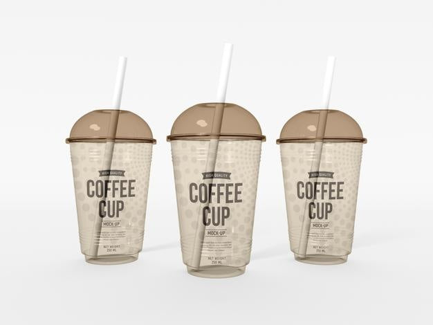 Free Paper Cups with Straw Mockup (PSD)