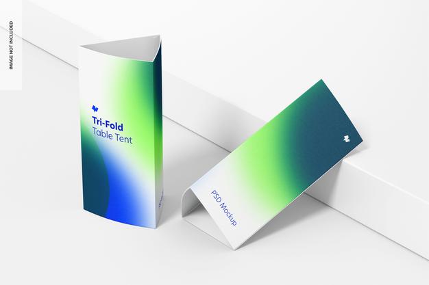Free Tri-Fold Table Tents Mockup Psd