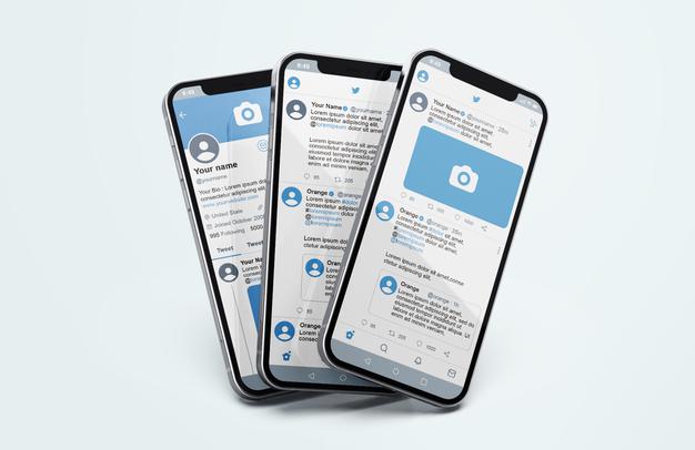 Free Twitter On Silver Mobile Phone Mockup Psd